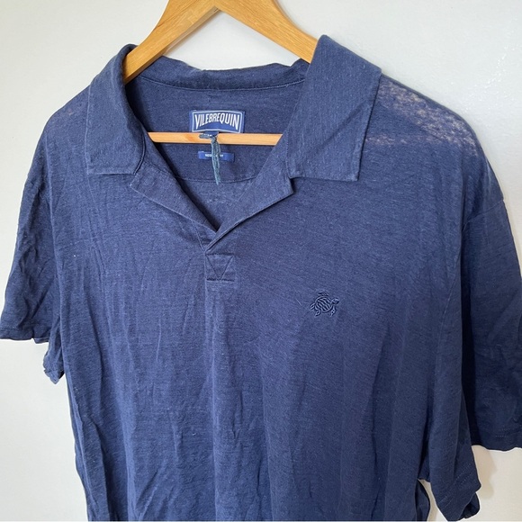 Vilebrequin Men’s Linen Jersey Polo Solid, XXL Navy (MSRP:$220) Resort - Picture 3 of 7